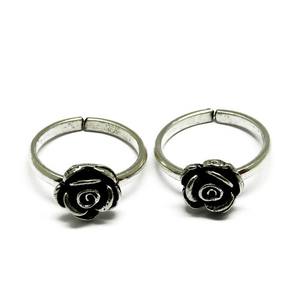 Atractiva forma de flor oxidado plata esterlina 925 del dedo del pie de plata anillos hechos a mano - Product Image 2