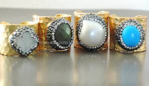 Bague ajustable plaquée or en argent sterling avec cristal noir pavé de labradorite - Product Image 4