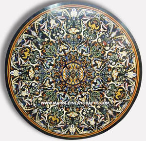 Mesa de mármol con incrustación de piedra Dura, negra - Product Image 1