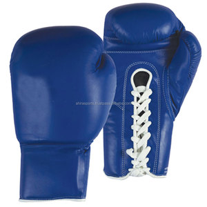 ถุงมือมวยหนังแท้สีฟ้าพร้อมลูกไม้เครื่องขึ้นรูปสไตล์คลาสสิกสำหรับกีฬาและความบันเทิง - Product Image 1