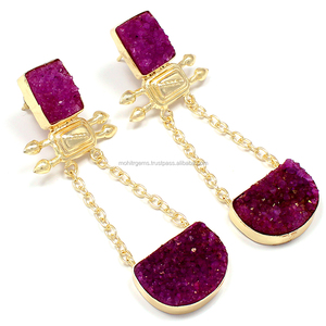 Vintage Druzy Sugar <b>Stud</b> <b>Earrings</b> Light Yellow 10K Gold Plated Nickel Free Alloy Agate Channel Set Women Gift Weddings Parties - Product Image 1