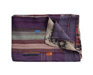 Jeté Rali ethnique de taille double à la main Kantha Gudri Vintage Stripe Style - Product Image 1