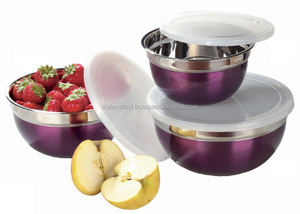 Usine en acier inoxydable vente directe saladier en acier inoxydable bol à mélanger bol à couvercle professionnel avec couleur prune - Product Image 3