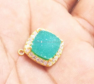 Hermosa verde Druzy 925 plata esterlina chapado en oro Natural Multi piedra preciosa joyería conector hecho a mano - Product Image 4