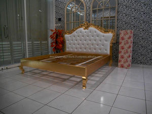 Meubles de chambre à coucher classiques, lit en bois sculpté, couleur feuille dorée, 1 pièce - Product Image 4