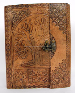 Journal vintage en cuir fait à la main avec fermeture à verrouillage véritable arbre de vie en relief et journal de style fleur arbre de vie - Product Image 1