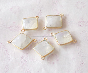 Piedra preciosa de calcedonia blanca Natural, chapado en oro, Forma cuadrada hecha a mano, doble fianza, fabricación de joyas, Conector de bisel de enlace - Product Image 3
