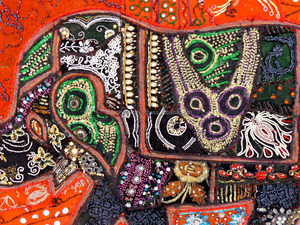 <strong>Elephant</strong> Patch Work <strong>Vintage</strong> Tapestry-<strong>Elephant</strong> Theme Wall Hanging- Tapestry Indian Handmade Beaded Embroidered Work Wall Piece - Product Image 5