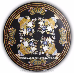 Hand Carved <b>Black</b> Marble Inlay <b>Tables</b> - Product Image 1