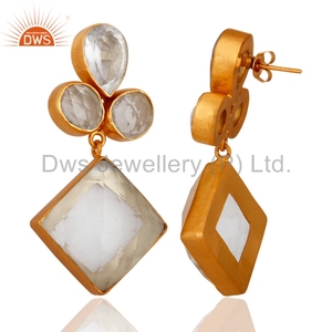 Boucles d'oreilles cristal en pierre précieuse pour femmes, bijoux faits à la main, en laiton plaqué or, tendance, vente en gros - Product Image 2