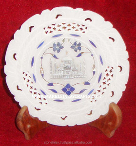 Assiettes en marbre incrusté de marques distinctives, fabriquées à la main, magnifiques et décorées - Product Image 1