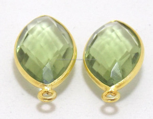 925 เงินสเตอร์ลิงอเมทิสต์ธรรมชาติอัญมณีเครื่องประดับ Marquise รูปร่างเครื่องประดับชุบทองเดี่ยว Bail BEZEL Connector - Product Image 1