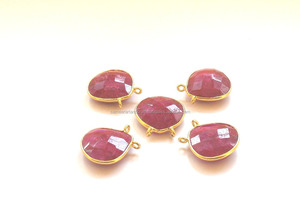 จี้หัวใจเหลี่ยมเพชรพลอยทำด้วยมือสีเงิน925พร้อมพลอยทับทิมธรรมชาติตัวเชื่อมต่อฝาชุบทองแบบคู่ - Product Image 3