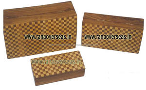 กล่องไม้จัดเก็บสี่เหลี่ยมทำด้วยมือ,ชุดรูปแบบการตรวจสอบมี3ชิ้น - Product Image 2