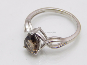 Bague de fiançailles de mariage en argent sterling 925 certifiée CMA avec pierre précieuse en quartz fumé bijoux de mode pour femmes - Product Image 4