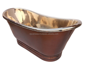 Bañera de bañera de doble zapatilla independiente de cobre sólido hecha a mano diseño moderno cobre antiguo portátil uso interior característica de remojo - Product Image 1