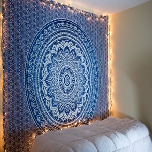 Tapices de Mandala de Ombre azul, colgante de pared bohemio indio, arte decorativo, manta doble étnica y colcha - Product Image 2