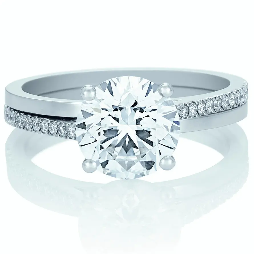 Real Natural Round Diamond Solitaire Engagement Wedding Ring with Accents in 14K White Gold