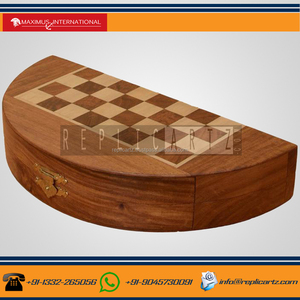 Jeu d'échecs pliable rond en bois, décoration de table, objet décoratif, échiquier de collection avec pièces pour enfants et adultes - Product Image 5