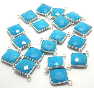 925 argent Sterling naturel Turquoise pierre précieuse trouver forme carrée plaqué or fabrication de bijoux Double caution lunette connecteur - Product Image 2