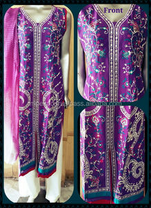 Tenue de pelouse 3 pièces brodée et cousue pakistanaise la plus récente pour dames, robe de soirée en soie pour adultes - Product Image 4