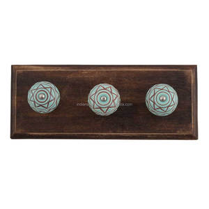 Handmade Wood Ceramic Floral Green and Brown Wall Hooks Hangers Reusable Utility Mounted Hat Bags Clothes Heavy Duty - Product Image 1