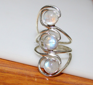 925แหวนเงินสเตอร์ลิงเครื่องประดับ Boho สำหรับผู้หญิงพลอยมูนสโตนแหวนเงินทึบแหวนหินธรรมชาติ - Product Image 3