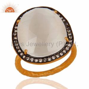 Designer White Moonstone Ring With CZ in Gold Over brass Supplier of <b>Fashion</b> <b>Jewellery</b> Vintage Collection - Product Image 1