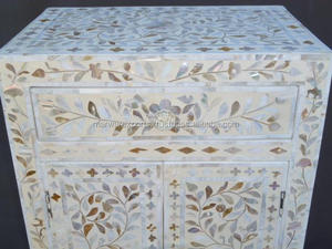 Armoire de chevet moderne de luxe en incrustation de nacre en bois blanc blanc tables de chevet pour chambre salon entrée maison - Product Image 3