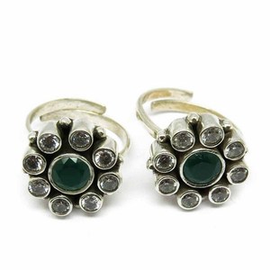 Shri Ashapura Jewels Mix Combination Green Onyx White <b>CZ</b> 925 Sterling Silver Toe <b>Rings</b> Bohemia Lovers Design Unique Silver - Product Image 5