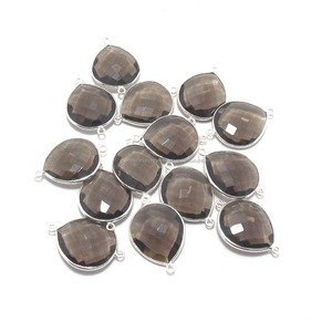 Attrayant Quartz Fumé Naturel Multi Gemstone Coeur Forme Bijoux Double Bali Or Argent Lunette Connecteur mm Charme Style Lot - Product Image 2