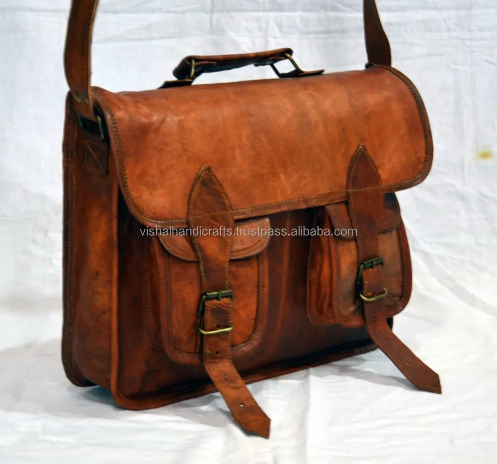 Indiase Etnische Mens Real Leather Cross Body Bag Vintage Handgemaakte Laptoptas...