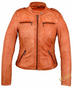 Elegante chaqueta de cuero lavado ajustada para mujer naranja moda Casual invierno otoño prendas de vestir exteriores moda transpirable - Product Image 2