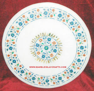 Plateau de Table rond en marbre, avec incrustation de décoration, 7 pouces - Product Image 1