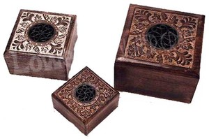 תיבה מרובעת עץ הודי מלאכה מלאכת יד פריט - Product Image 2