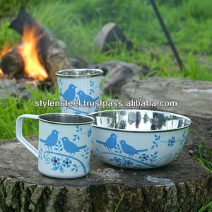 Juego de cena floral de acero inoxidable impreso personalizado, vajilla Occidental para el hogar y el camping, accesorios de mesa de metal azul - Product Image 2