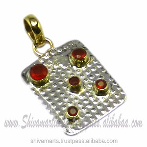 Logotipo personalizado dos tonos 925 plata esterlina latón cornalina piedra preciosa colgante joyería fina colgantes y dijes - Product Image 2