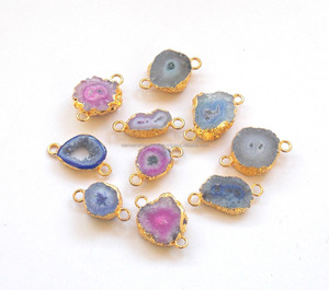 Cuarzo Solar chapado en oro galvanizado Druzy piedra preciosa Natural joyería hecha a mano piedra natal Boho conector - Product Image 1