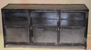 Industrial Modern Style European Metal Iron Sturdy Glass Door Display Storage Office Apartment Home Living Room <b>Cabinet</b> - Product Image 3