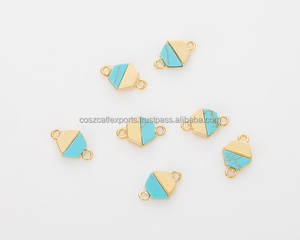 Pendentif connecteur en forme d'hexagone en pierre précieuse turquoise plaqué or poli pour les occasions de fête - Product Image 1