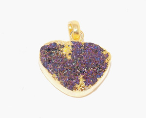 Belle pierre précieuse druzy naturelle galvanisée classique pour enfants avec pendentif collier en forme de coeur fait main plaqué or 18 carats - Product Image 1
