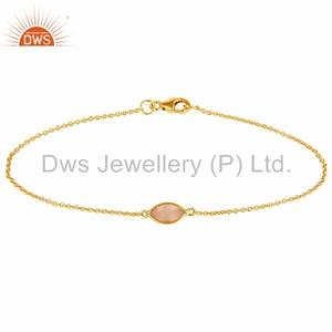 18k Gold Plated Sterling <b>Silver</b> Little Charm Dyed Pink Chalcedony <b>Chain</b> <b>Bracelet</b> Supplier Vintage Collection - Product Image 1