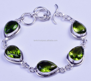 Bracelet de pierres précieuses en argent sterling 925 massif, bijoux en pierres précieuses en quartz péridot naturel, exportateur de bijoux en pierres précieuses en argent fait à la main - Product Image 1