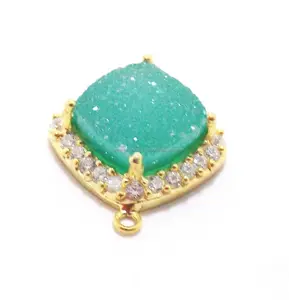Hermosa verde Druzy 925 plata esterlina chapado en oro Natural Multi piedra preciosa joyería conector hecho a mano - Product Image 1