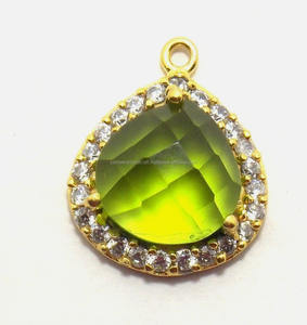 Conector de bisel de piedras preciosas de ónix verde de Plata de Ley 925 hecho a mano con forma de corazón, fianza única, hallazgos de circonita cúbica chapada en oro - Product Image 4