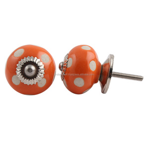Handmade Wholesale Ceramic Knob Orange White Polka Dot Round Cabinet Knob <b>Door</b> <b>Handle</b> Hardware Manufacturer Drawer Pull Bulk Lot - Product Image 2
