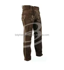 Oktoberkes-pantalon en cuir traditionnel allemand pour hommes, longueur longue, marron