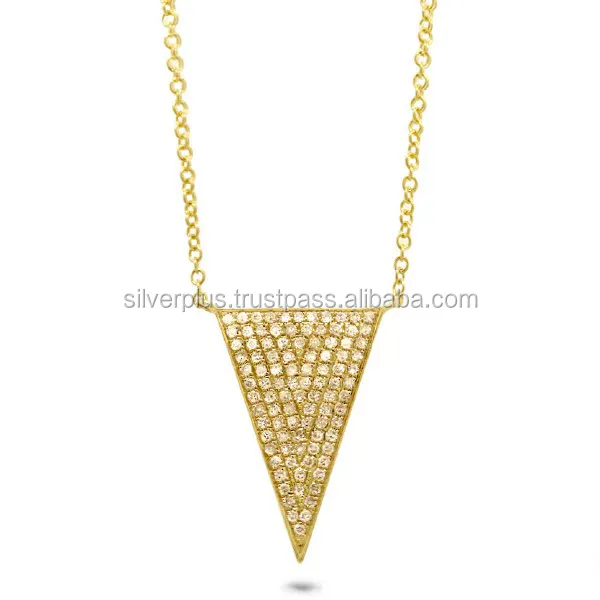 18K oro giallo pavimentato triangolo diamante collana pendente personalizzato produttore di gioielli dall'India