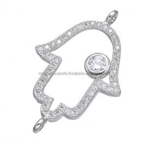 <b>Hamsa</b> Charm CZ Pave Connector <b>Necklace</b> Fatima's <b>Hand</b> DIY Jewelry Making Components Crystal Findings Coszcalt Exports RF01208Q - Product Image 3