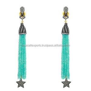 Cuentas facetadas de múltiples piedras preciosas colgantes pendientes cuentas con borla moda - Product Image 3